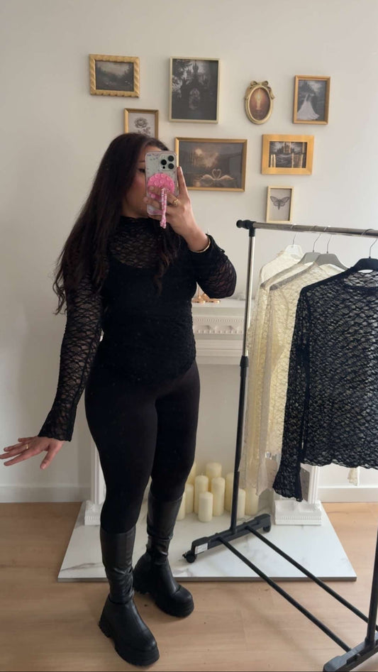 Pull à dentelle NOIR