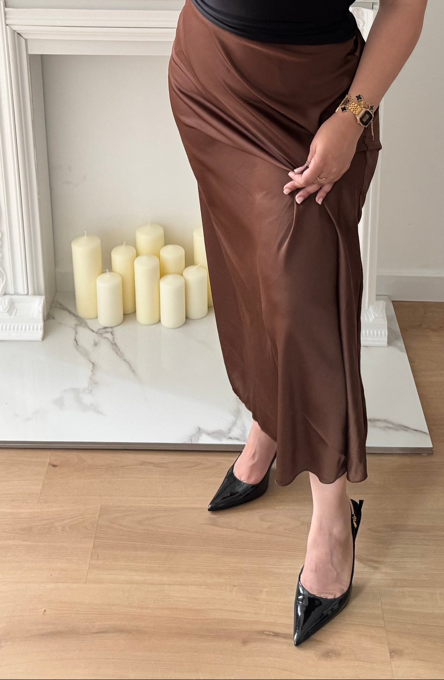 Jupe satinée MARRON